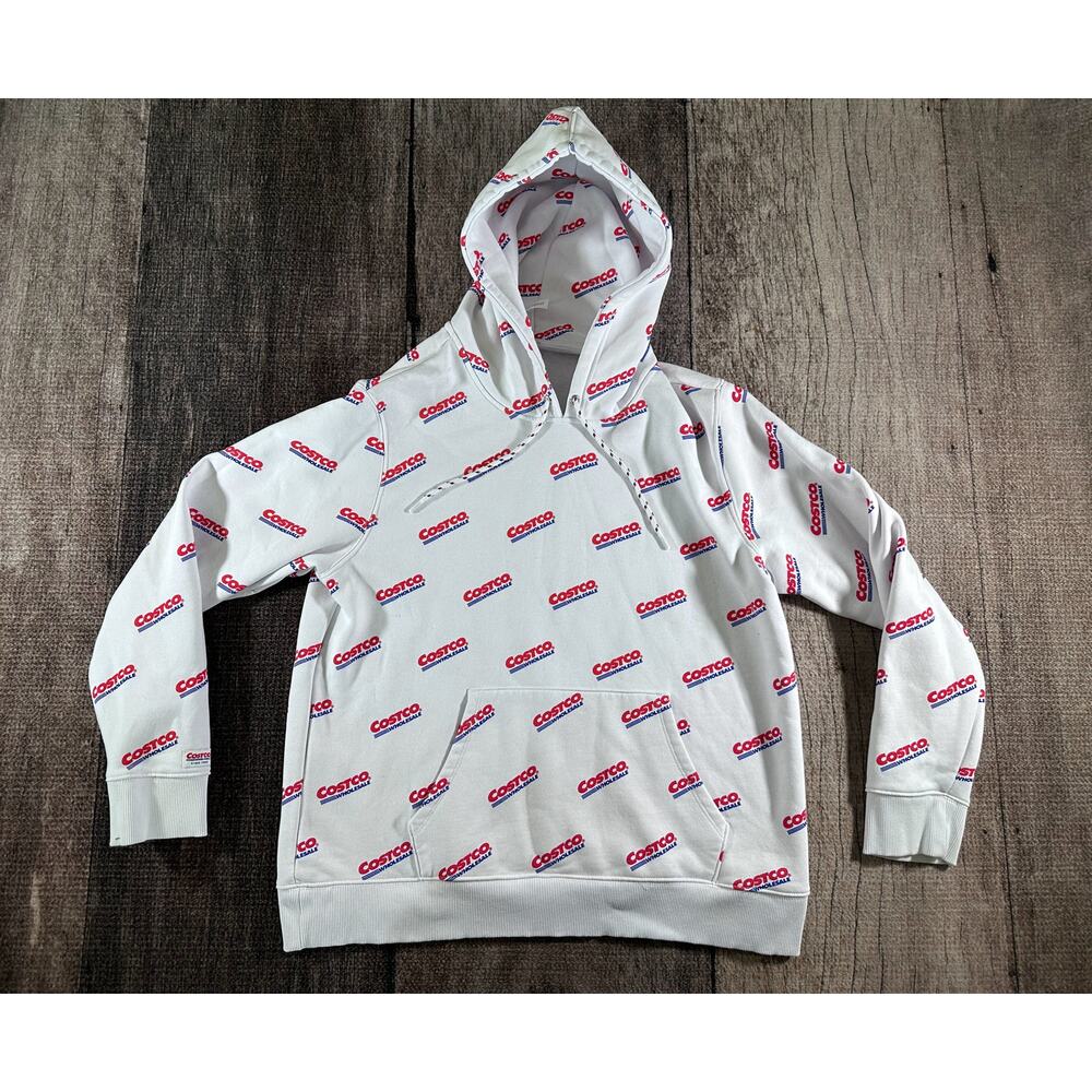 COSTCO Kirkland Sweatshirt Unisex Logo Hoodie Men’s L Women’s XL White Rare